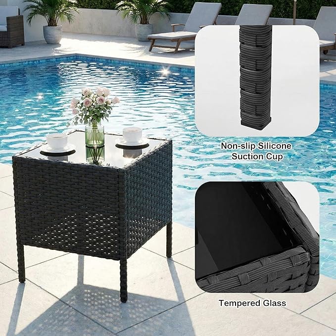 GarveeHome 3-Piece Patio Bistro Set, PE Rattan Outdoor Conversation Furniture with 2 Cushioned Chairs & Coffee Table - Photo 5