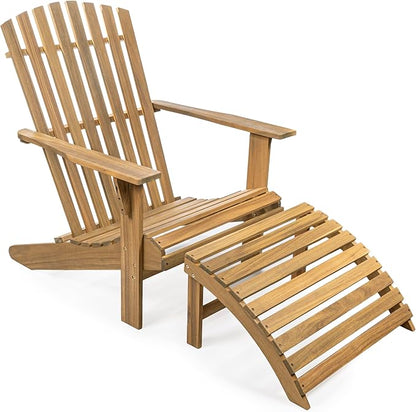 JONATHAN Y ADK1000A Saranac 2-Piece Traditional Rustic Acacia Wood Adirondack Chair with Detachable Ottoman Classic, Coastal, Cottage, Vintage, Farmhouse, Teak Brown