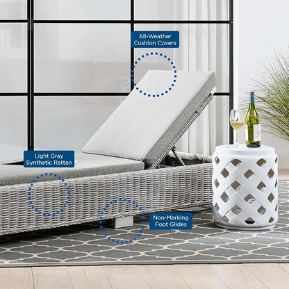 Conway Outdoor Patio Wicker Rattan Chaise Lounge in Light Gray Gray