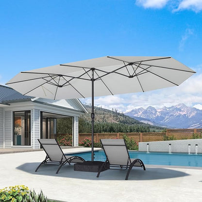 PURPLE LEAF Patio Oversized Chaise Lounge with 15FT Umbrella Outdoor Lounge Chair Beach Pool Sunbathing Lawn Lounger, Base and Side Table Included, White