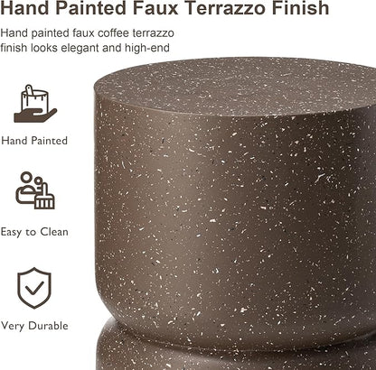 Giltzhome Antique Decorative Garden Stool, 17.25" H Heavy Duty Faux Terrazzo Accent Table, Side Table, Planter Stand for Garden Patio Lawn Home Indoor Outdoor, Coffee