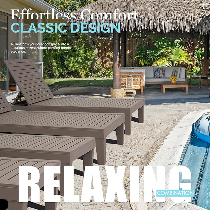 DIMAR GARDEN Outdoor Chaise Lounge,Resin Pool Lounge Chair Waterproof Recliner, Taupe - Photo 7