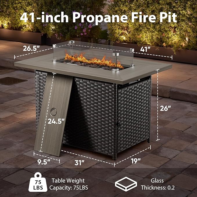 Patio Furniture Set with Fire Pit Table - 7 Pieces All-Weather Wicker Outdoor Furniture with High Back Swivel Chairs - Photo 7