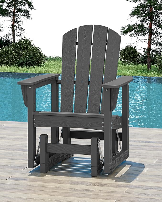 SERWALL Outdoor Glider Chair Set of 4, HDPE Wood-Like Patio Glider Rocker All-Weather Porch Glider for Outside, Gray - Photo 2