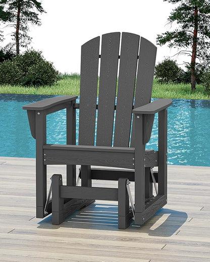 SERWALL Outdoor Glider Chair Set of 4, HDPE Wood-Like Patio Glider Rocker All-Weather Porch Glider for Outside, Gray