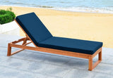 SAFAVIEH Outdoor Collection Solano Natural Brown Solid Wood/Navy Blue Cushion Patio Adjustable Chaise Lounge Chair - Photo 5