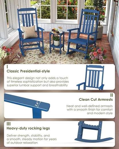 GREENVINES Outdoor-Rocking-Chair | HDPE Plastic | Patio Rockers | Porch Rocker Chairs | Oversized | High Back | Big & Tall | Blue