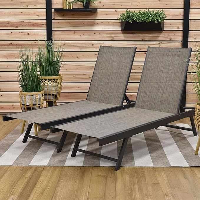 Vivere Set of 2 Aluminum Outdoor Chaise Lounge Chairs, Urban Sun Adjustable Reclining Patio Loungers - Photo 4