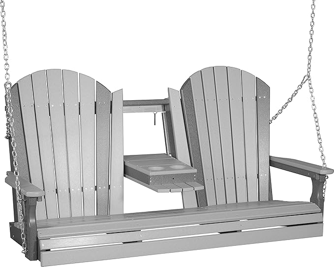 LuxCraft 5' Adirondack Hanging Porch Swing with Flip Down Console, Outdoor Patio Swing, Front Porch Swing - Photo 1