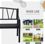 50" Metal Garden Bench, Black Outdoor Bench for 2 People, Park-Style Patio Seating, Decor with Smooth Armrests - Photo 6