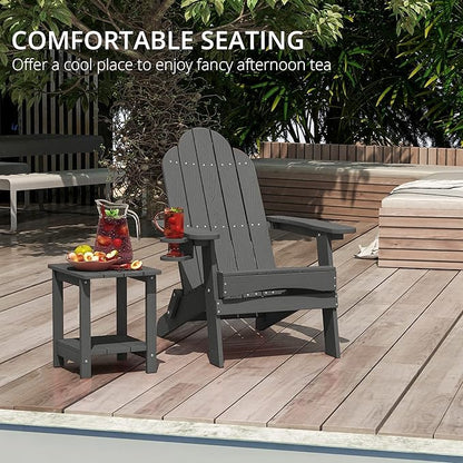 LUE BONA Folding Adirondack Chair Set of 6, Dark Gray HDPS Fire Pit Patio Chairs Weather Resistant, Modern Plastic Outdoor Chairs with Cup Holder