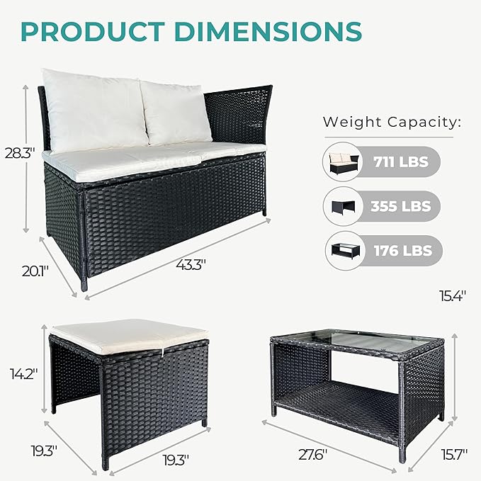 GIANGSUNNY 4 Patio Furniture Set with Storage - Photo 3