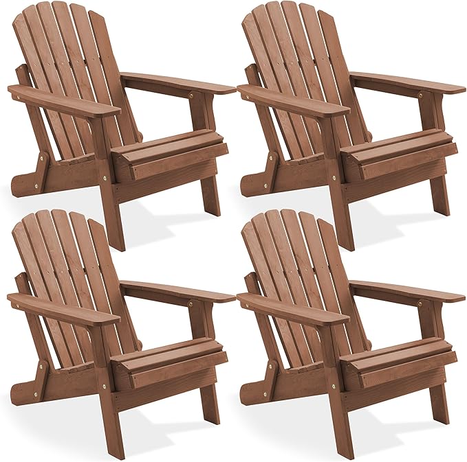 Casafield Oversized Folding Adirondack Chair, Set of 4 Cedar Wood Outdoor Fire Pit Lounge Chairs for Patio, Deck, Yard, Lawn and Garden Seating, Partially Pre-Assembled - Espresso