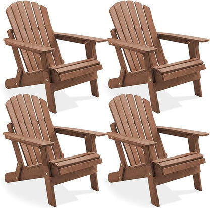 Casafield Oversized Folding Adirondack Chair, Set of 4 Cedar Wood Outdoor Fire Pit Lounge Chairs for Patio, Deck, Yard, Lawn and Garden Seating, Partially Pre-Assembled - Espresso