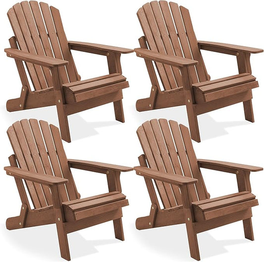 Casafield Oversized Folding Adirondack Chair, Set of 4 Cedar Wood Outdoor Fire Pit Lounge Chairs for Patio, Deck, Yard, Lawn and Garden Seating, Partially Pre-Assembled - Espresso