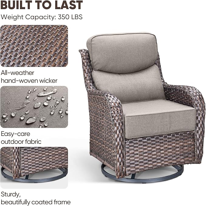 Swivel Patio Chairs sofa Set of 4 with 6" Thick Cushion - Wicker Outdoor Swivel Rocker Patio Chair - Photo 6