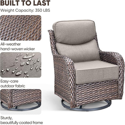 Swivel Patio Chairs sofa Set of 4 with 6" Thick Cushion - Wicker Outdoor Swivel Rocker Patio Chair ,Sofa/Glass coffee table, High Back Comfortable Outdoor Glider Chairs - Brown Wicker Grey Cushions