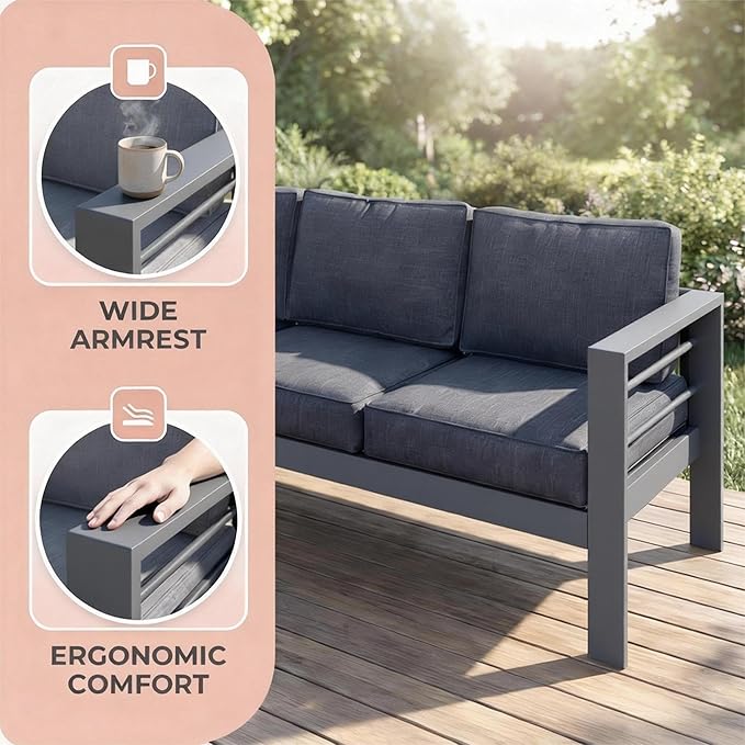 Kiss the Water Outdoor Couch Aluminum Patio Furniture Sofa - Photo 3