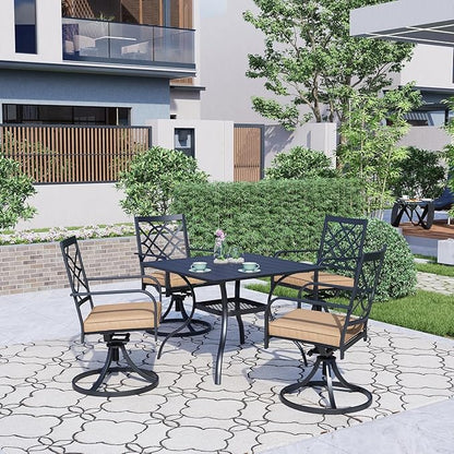 SUNCROWN 5-Piece Outdoor Dining Set Metal Swivel Cushioned Chairs Patio Furniture Sets with Steel Slat Bistro Table for Backyard, Lawn, Garden, Deck, Poolside