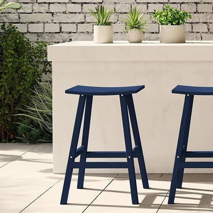 WestinTrends Malibu 29 Inch Outdoor Bar Stools, All Weather Resistant Poly Lumber Adirondack Bar Height Stools, Navy Blue