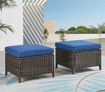 HUMMUH 4 Pieces Patio Bistro Set Wicker Patio Chairs Set of 2 with Ottomans Rattan Outdoor Furniture Conversation Set for Yard,Garden,Porch…