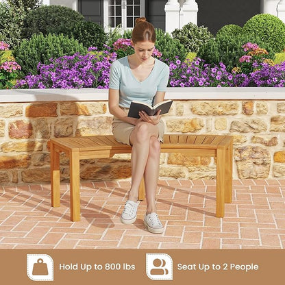 Moccha Outdoor Curved Bench, Acacia Wood Fire Pit Bench w/Slatted Seat, Loveseat, Outside Chair, Patio Backless 2-Person Seating for Balcony Yard Deck Porch 800 LBS Max Load (2, Natural)