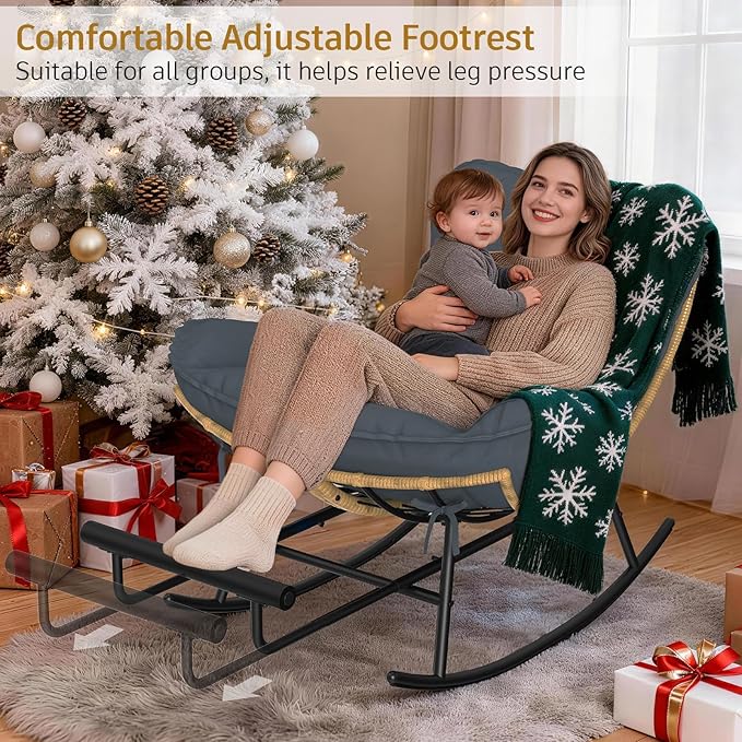 ZENPETIO Outdoor Rocking Chair - Oversized Metal Frame Papasan Rocking Chair with All Weather PE Wicker Rattan Rocker - Photo 5