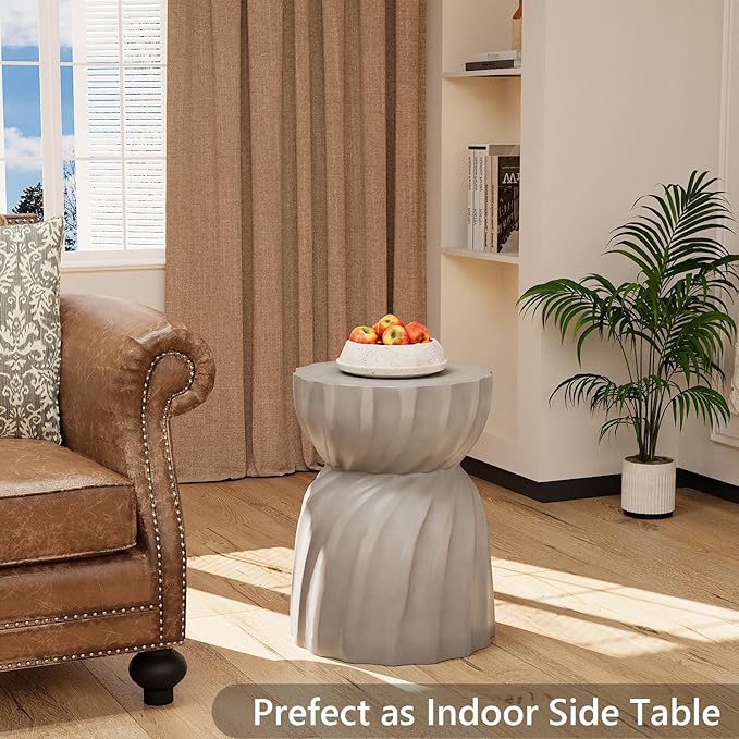 SUNBURY Outdoor Side Table Set of 2, 19" H Outdoor Accent End Table, Patio Side Tables, Outdoor Coffee Tables, Garden Stool and Plant Stand for Patio, Garden, Living Room, Backyard, Grey