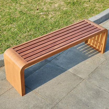 2-Person Outdoor Bench, Metal Garden Benches, Waterproof Garden Seat Slatted Bench, Rectangular Dining Seat for Yard, Park and Balcony(Brown,150x40x45cm/59x16x18in)