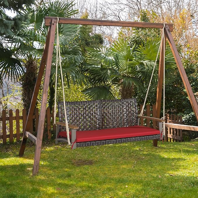 RELAX4LIFE 2-Seater Outdoor Porch Swing - PE Wicker Porch Loveseat Swing with 118” Hanging Ropes - Photo 2