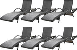 80'' Outdoor Wicker Chaise Lounge Chairs Set of 6, Patio Rattan Reclining Chair with Pull-Out Side Table - Photo 1