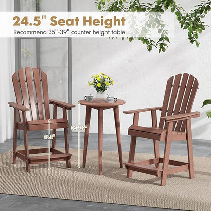 Giantex Tall Adirondack Chair Set of 2, HDPE Outdoor Bar Stools with Armrests, 4.5” Wide Footrest, Patio Adirondack Barstools, All-Weather Balcony Chairs for Poolside, Garden, Backyard (Coffee)