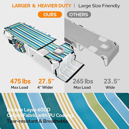 VINGLI Oversized Tanning Chair with Face Hole & Carrying Bag, Beach Lounge Chair Outdoor for Adults, Folding Lounge Chair for Sun Tanning, laying Out Chairs for Tanning Lounger Outside, 475lbs, Stripe
