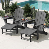 KINGYES Adjustable Folding Adirondack Chairs with Footrest & 2 Cup, HDPE Recliner Adirondack Chair with Ottoman, Grey - Photo 2