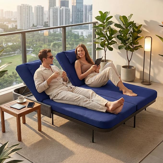 RADIATA 51.2" Outdoor Loveseat Sofa Bed, PE Wicker Patio Daybed with 2-Person Double Chaise Lounge - Photo 4