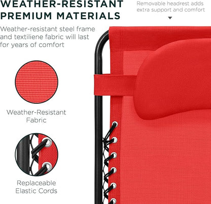 Best Choice Products Oversized Zero Gravity Chair, Folding Outdoor Patio Lounge Recliner w/Cup Holder Accessory Tray, Pillow - Crimson Red