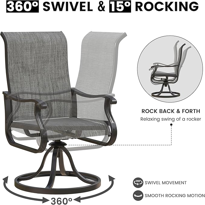 Patio Swivel Chairs Set of 4, Outdoor Dining Chairs with High Back, All-Weather Swivel Rocker Chair for Lawn, Porch or Garden (Grey, 4PCS)