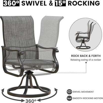 Patio Swivel Chairs Set of 2, Outdoor Dining Chairs with High Back, All-Weather Swivel Rocker Chair for Lawn, Porch or Garden (Dark Grey)