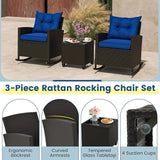 Tangkula 3 Piece Wicker Rocking Set, Patio Rattan Roker Chairs with Tempered Glass Table & Soft Cushions - Photo 6