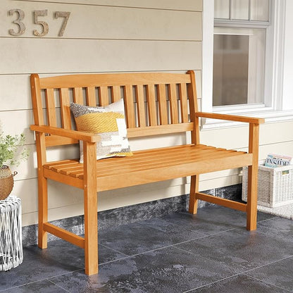 Giantex 2-Person Outdoor Bench, Acacia Wood Patio Bench w/Ergonomic Backrest, Comfortable Armrests & Curved Seat, Garden Bench for Backyard, Patio, Deck, Porch, 800 Lbs Weight Capacity, Natural