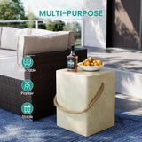 SUNBURY Outdoor Side Table, Concrete Side Table for Patio, 18" H Small End Table w Hemp Rope - Photo 3