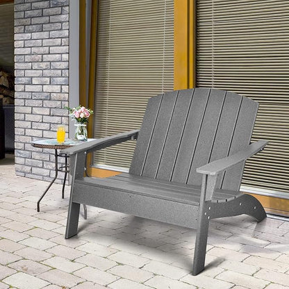 Giantex Adirondack Chair Outdoor Loveseat, High Density Polyethylene HDPE Material Adirondack Chairs Set of 2 People, Patio Adirondack Bench for Porch, Garden, Backyard Fire Pit Chair (1, Gray)