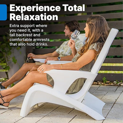 Step2 Vero Adirondack Chair, Stylish Poolside Lounger, Fade-Resistant, Waterproof Patio Furniture for Sun Shelf, Use in Pools up to 9-Inches of Water, Weighted, White