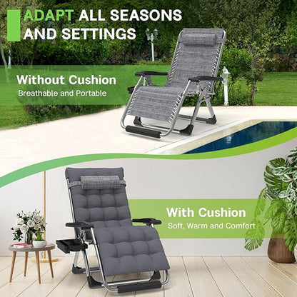 ZENPETIO 29In XL Zero Gravity Chair w/Cushion, Zero Gravity Recliner Lounge Chair for Indoor and Outdoor, Reclining Camping Chair for Lawn, Anti Gravity Chair with Cup Holder and Footrest, 440LBS