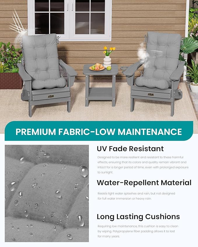 SERWALL HDPE Outdoor Rocking Cushion Set of 4, Memory Foam Cushion Dark Gray