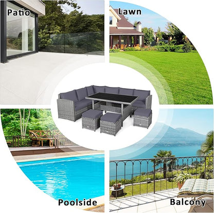 COSTWAY 7 PCS Wicker Outdoor Conversation Set, Patio Sectional Furniture Sofa Set with Table & Seat Cushions, Rattan Furniture Sets for Backyard Garden Poolside Porch, Grey