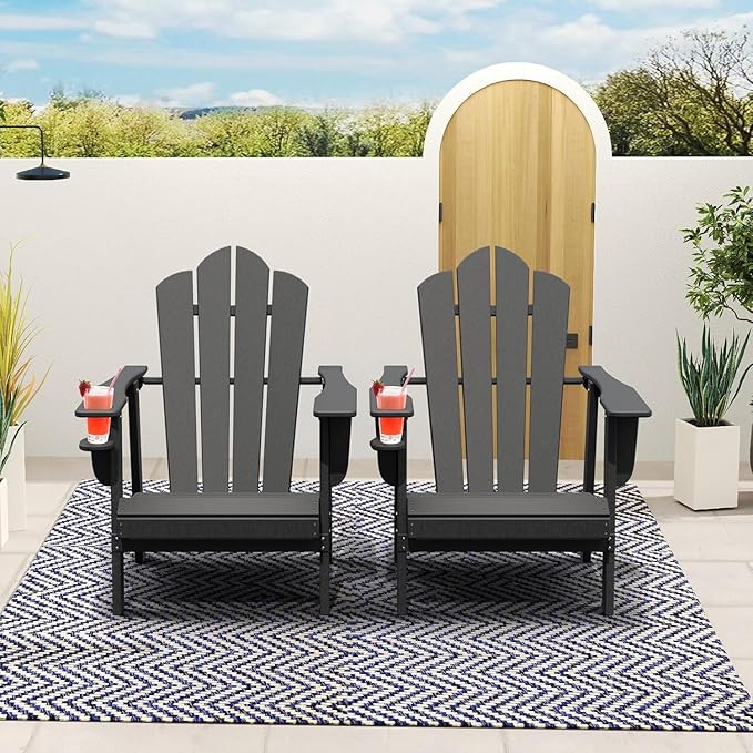 PROHIKER Adirondack Chair with Cup Holder, Plastic Patio Chair, All Weather Outdoor Chairs for Fire Pit Lawn Garden Porch Backyard (Gray, 4 Pack)