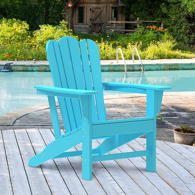 Adirondack Chair for Patio Deck Garden Plastic Adirondack Chair, Fire Pit Chair, Looks Exactly Like Real Wood, Widely Used in Outdoor, Deck, Outside, Garden, Campfire Chairs (Blue