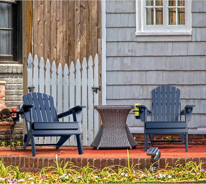 FUNBERRY Adjustable Folding Adirondack Chairs Set of 2, HDPE All Weather Fire Pit Chairs with Cup Holder