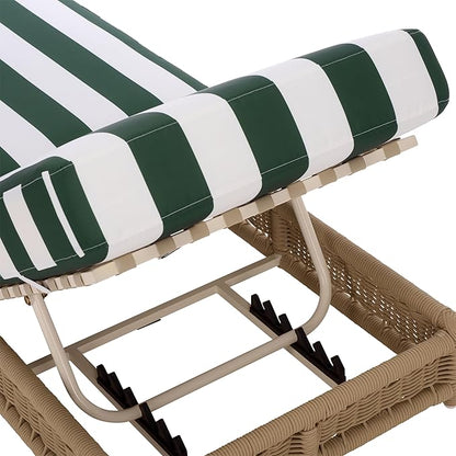 SAFAVIEH Outdoor Patio Furniture Collection – Callan Tan Rope & Hunter Green Stripe Cushion Lounger, Fully Assembled Outdoor Chaise, Modern Low-Profile Design (PAT7546H)